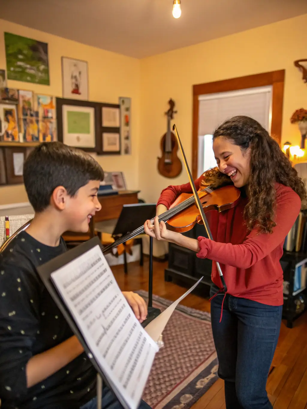 A participant learning a new musical instrument during a workshop, highlighting the opportunity for skill development and personal growth.